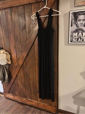 Allegra K Black Ruched V-Neck Maxi with Wide Straps